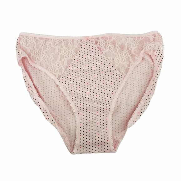 Victoria's Secret Panty Pale Pink Black Polka Dot Lace Inlay High Leg Brief Larg - Picture 1 of 6